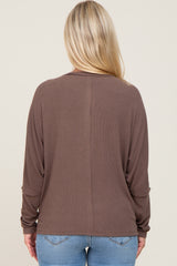 Mocha Ribbed Dolman Sleeve Maternity Henley Top