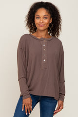 Mocha Ribbed Dolman Sleeve Maternity Henley Top