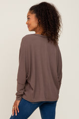 Mocha Ribbed Dolman Sleeve Henley Top