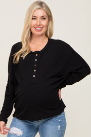 Black Ribbed Dolman Sleeve Maternity Henley Top