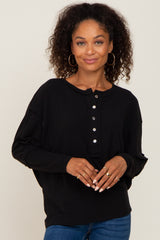 Black Ribbed Dolman Sleeve Henley Top