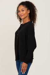 Black Ribbed Dolman Sleeve Henley Top