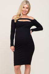 Black Off Shoulder Front Cutout Maternity Dress