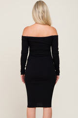 Black Off Shoulder Front Cutout Maternity Dress