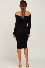 Black Off Shoulder Front Cutout Dress