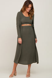 Green 3-Piece Skirt and Cardigan Set