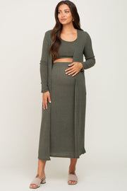 Green 3-Piece Skirt and Cardigan Maternity Set