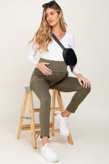 Olive High Waisted Knit Maternity Pants