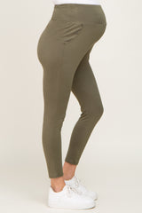 Olive High Waisted Knit Maternity Pants