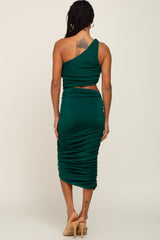 Forest Green Ruched Cutout One Shoulder Dress