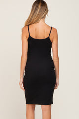 Black Brushed Sleeveless Sweetheart Neck Maternity Dress