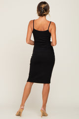 Black Brushed Sleeveless Sweetheart Neck Dress