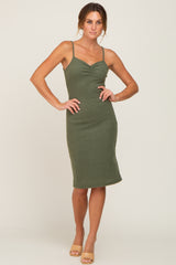 Olive Brushed Sleeveless Sweetheart Neck Maternity Dress