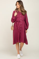 Burgundy Plaid Button Down Maternity Dress