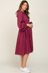 Burgundy Plaid Button Down Maternity Dress