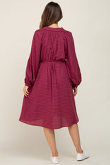 Burgundy Plaid Button Down Maternity Dress