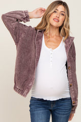 Plum Corduroy Maternity Hooded Jacket