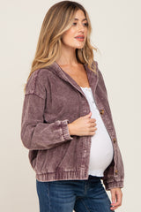 Plum Corduroy Maternity Hooded Jacket