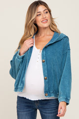 Blue Corduroy Maternity Hooded Jacket