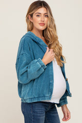 Blue Corduroy Maternity Hooded Jacket