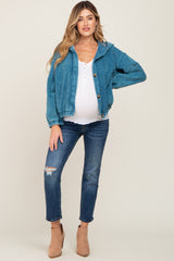 Blue Corduroy Maternity Hooded Jacket