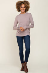 Mocha Knit Long Button Sleeve Maternity Top