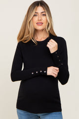 Black Knit Long Button Sleeve Maternity Top