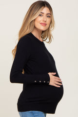 Black Knit Long Button Sleeve Maternity Top