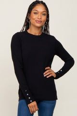 Black Knit Long Button Sleeve Maternity Top