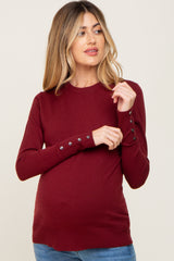 Burgundy Knit Long Button Sleeve Maternity Top