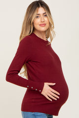 Burgundy Knit Long Button Sleeve Maternity Top