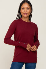 Burgundy Knit Long Button Sleeve Top