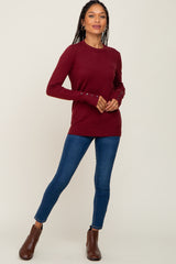 Burgundy Knit Long Button Sleeve Top