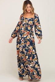 Navy Tropical Floral Maternity Maxi Dress