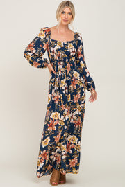 Navy Tropical Floral Maxi Dress