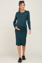 Forest Green Basic Maternity Midi Dress