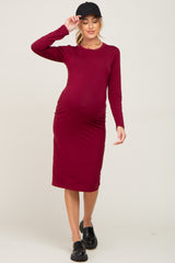 Burgundy Basic Maternity Midi Dress