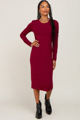 Burgundy Basic Maternity Midi Dress