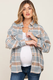 Light Blue Plaid Maternity Flannel