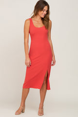 Coral Ribbed Back Cutout Maternity Midi Dress