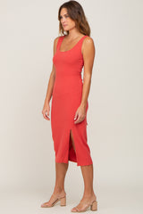 Coral Ribbed Back Cutout Midi Dress