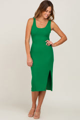 Green Ribbed Back Cutout Maternity Midi Dress