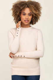 Beige Knit Long Button Sleeve Top