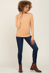 Peach Knit Long Button Sleeve Top