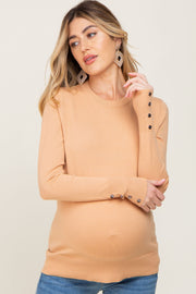 Peach Knit Long Button Sleeve Maternity Top