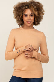 Peach Knit Long Button Sleeve Top