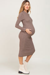 Taupe Brushed Knit Long Sleeve Mock Neck Maternity Dress