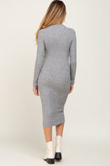 Grey Brushed Knit Long Sleeve Mock Neck Maternity Dress