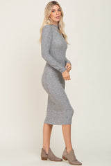 Grey Brushed Knit Long Sleeve Mock Neck Dress