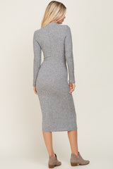 Grey Brushed Knit Long Sleeve Mock Neck Dress